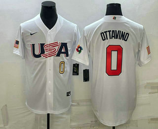 Mens USA Baseball #0 Adam Ottavino Number 2023 White World Baseball Classic Stitched Jerseys